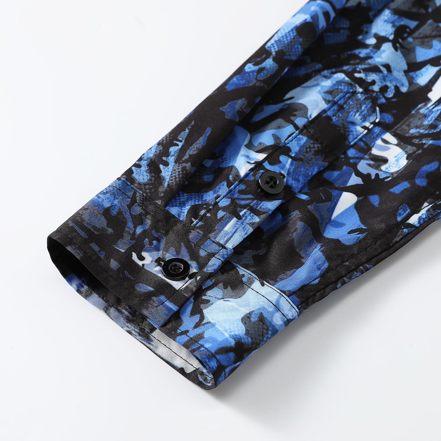 BYBNOLL Men's Casual Shirt Printed Long Sleeve Lapel Trendy Formal Business Comfortable Skin-Friendly Button Down Shirt Black Blue