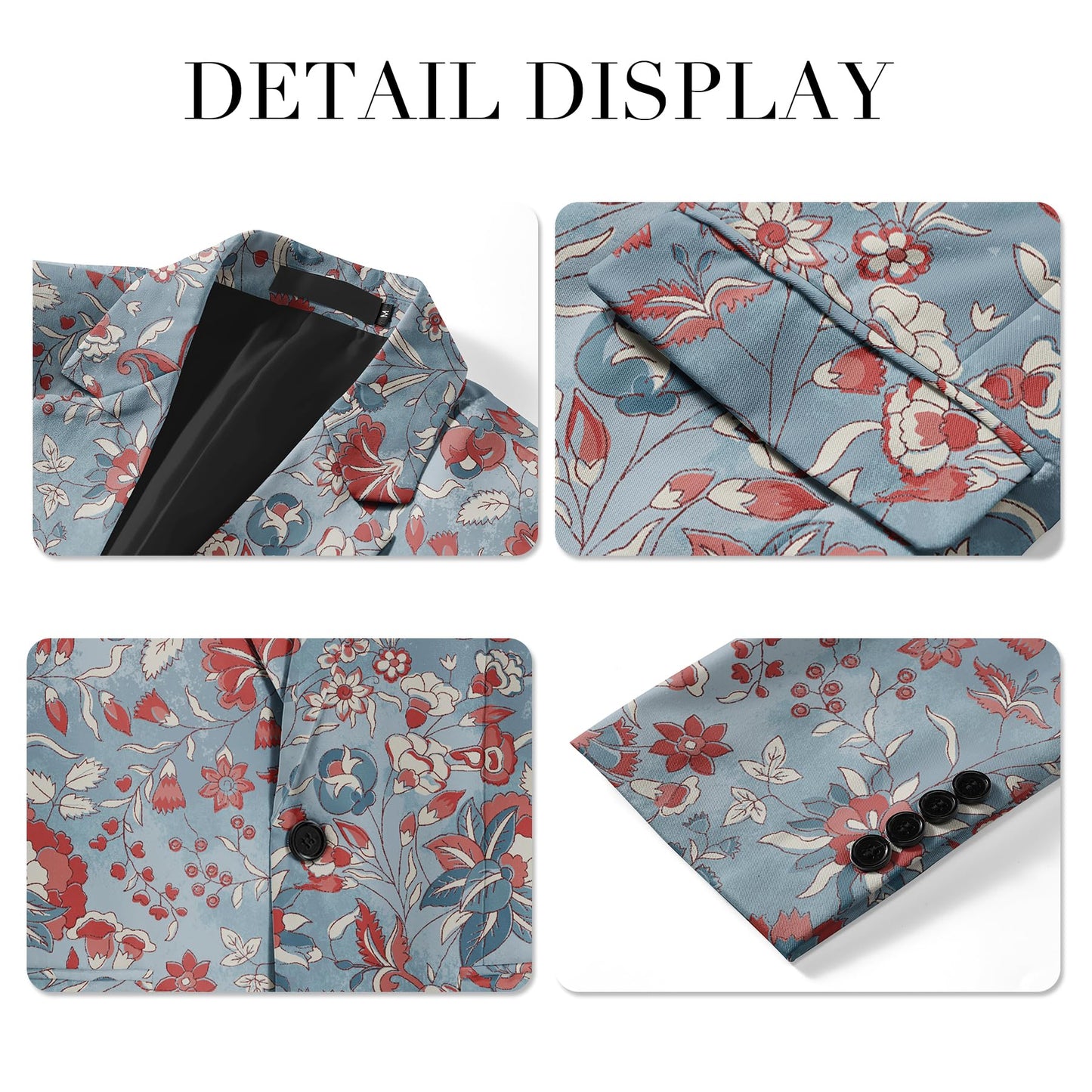 BYBNOLL Men's Blazer One Button Slim Fit Notched Lapel Print Sport Coat Suit Blazer Jacket Light Blue