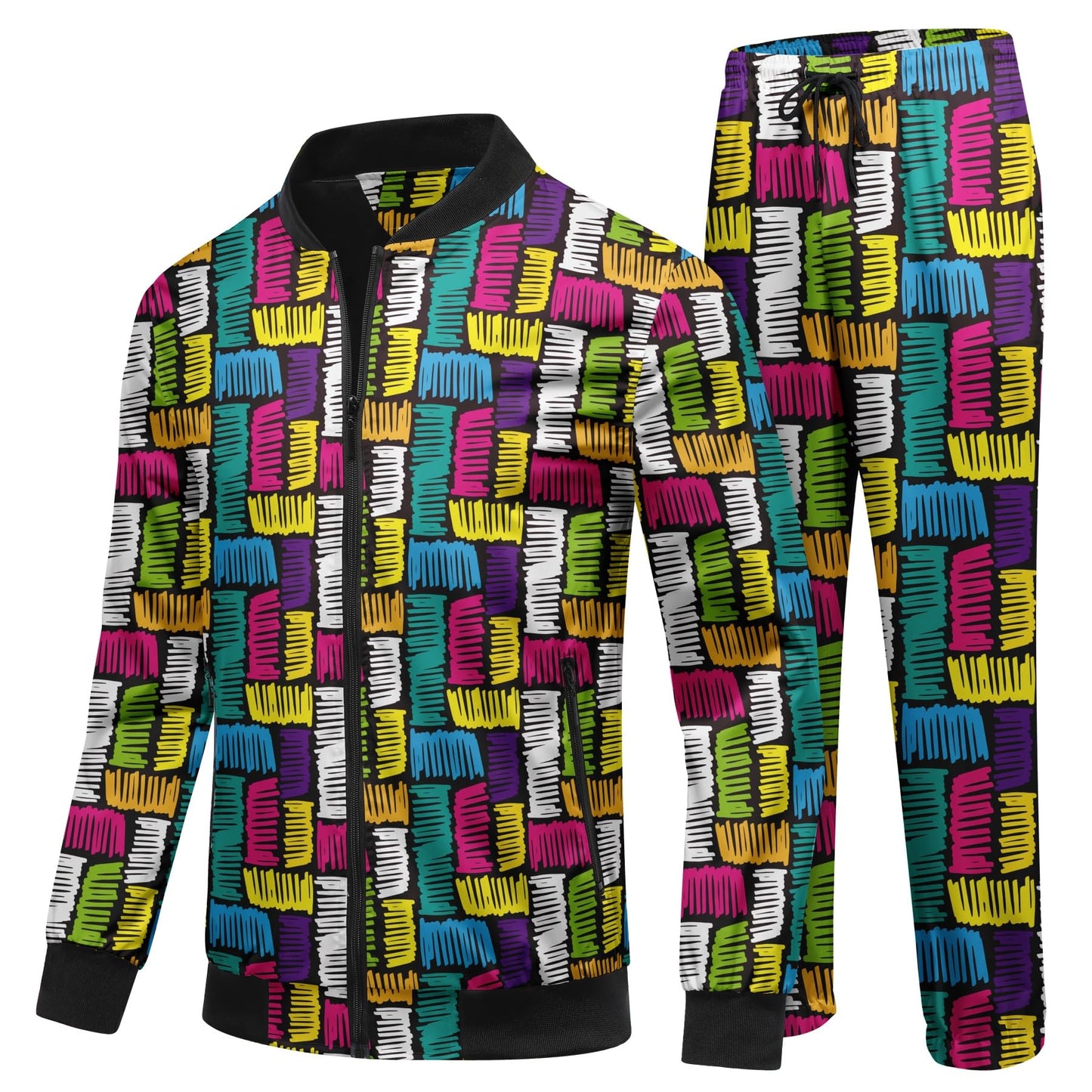 BYBNOLL Men's Tracksuit 2 Pieces Waterproof Set Casual Full Zip Colorful Printed Sport Sweatsuit Sets with Pockets