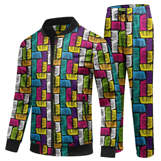 BYBNOLL Men's Tracksuit 2 Pieces Waterproof Set Casual Full Zip Colorful Printed Sport Sweatsuit Sets with Pockets