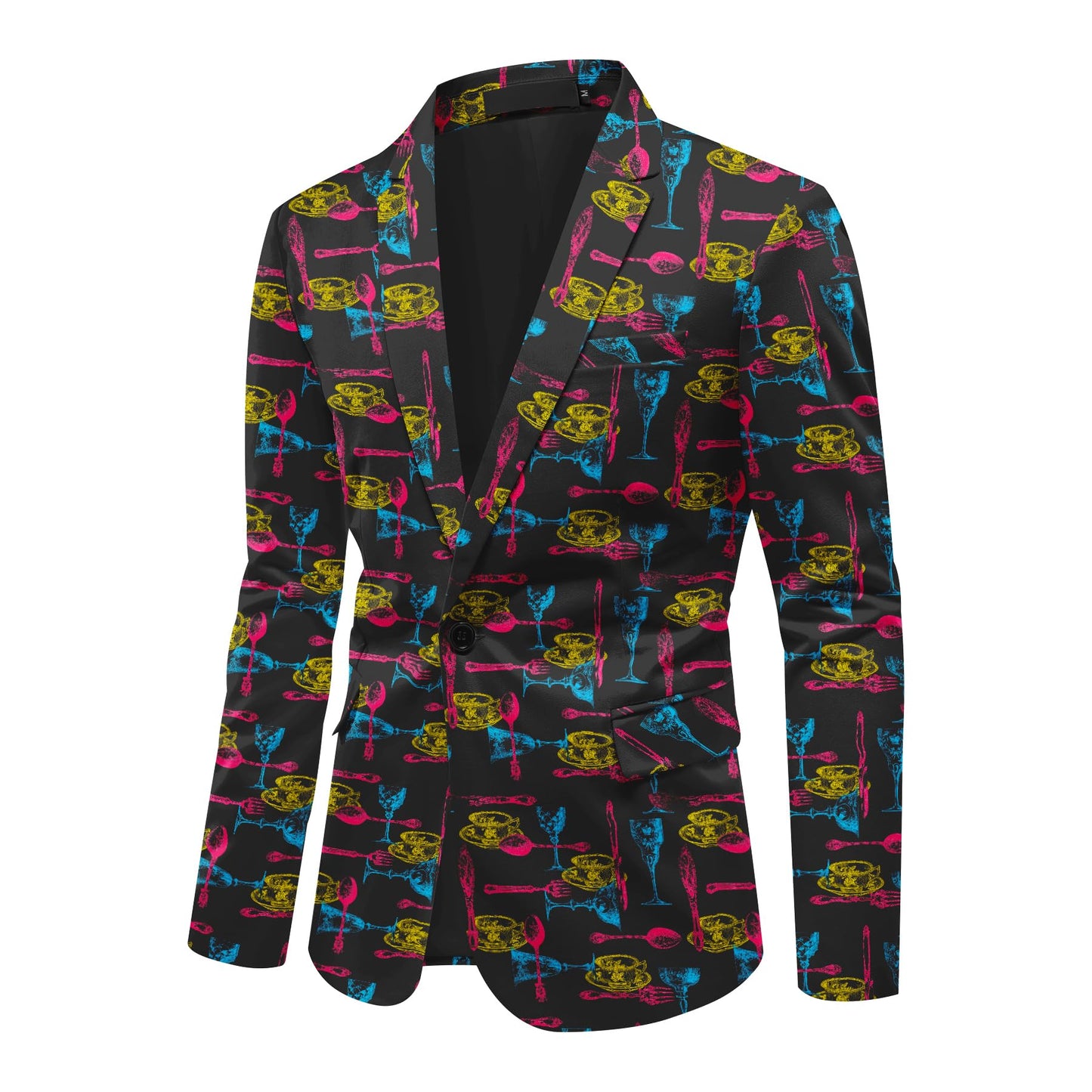 BYBNOLL Men's Blazer One Button Slim Fit Notched Lapel Print Sport Coat Suit Blazer Jacket Black Yellow