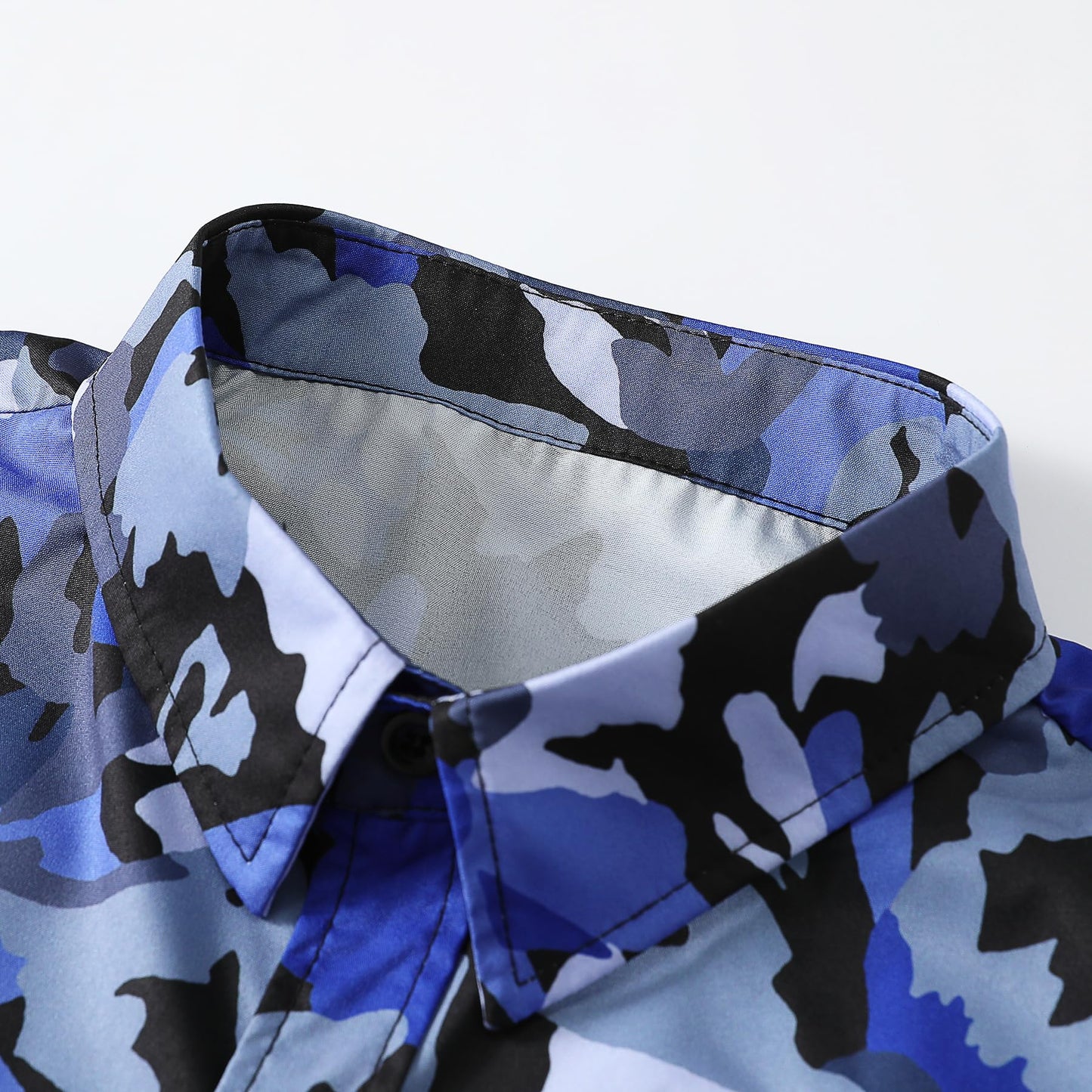 BYBNOLL Men's Casual Shirt Printed Long Sleeve Lapel Trendy Formal Business Comfortable Skin-Friendly Button Down Shirt Light Blue