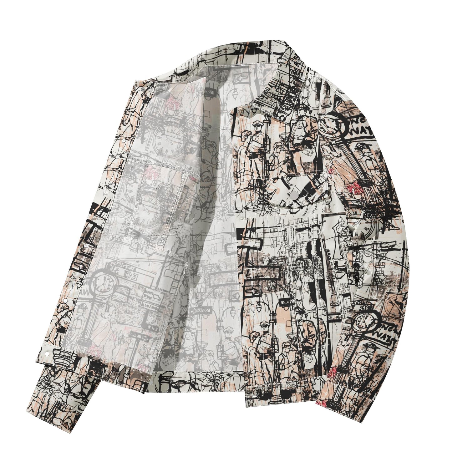 BYBNOLL Mens Denim Jacket Long Sleeve Western Cowboy Cut Classic Floral Print Button Down Jean Jacket
