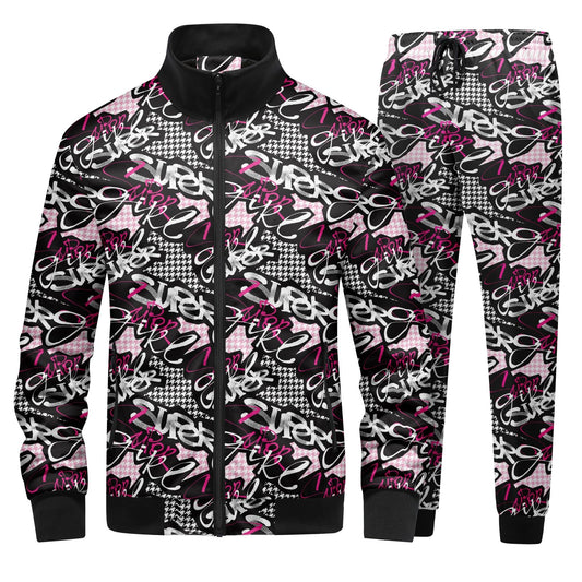 BYBNOLL Mens Tracksuit Floral Print 2 Piece Set Casual Full Zip Sport Sweatsuit Sets with Pockets
