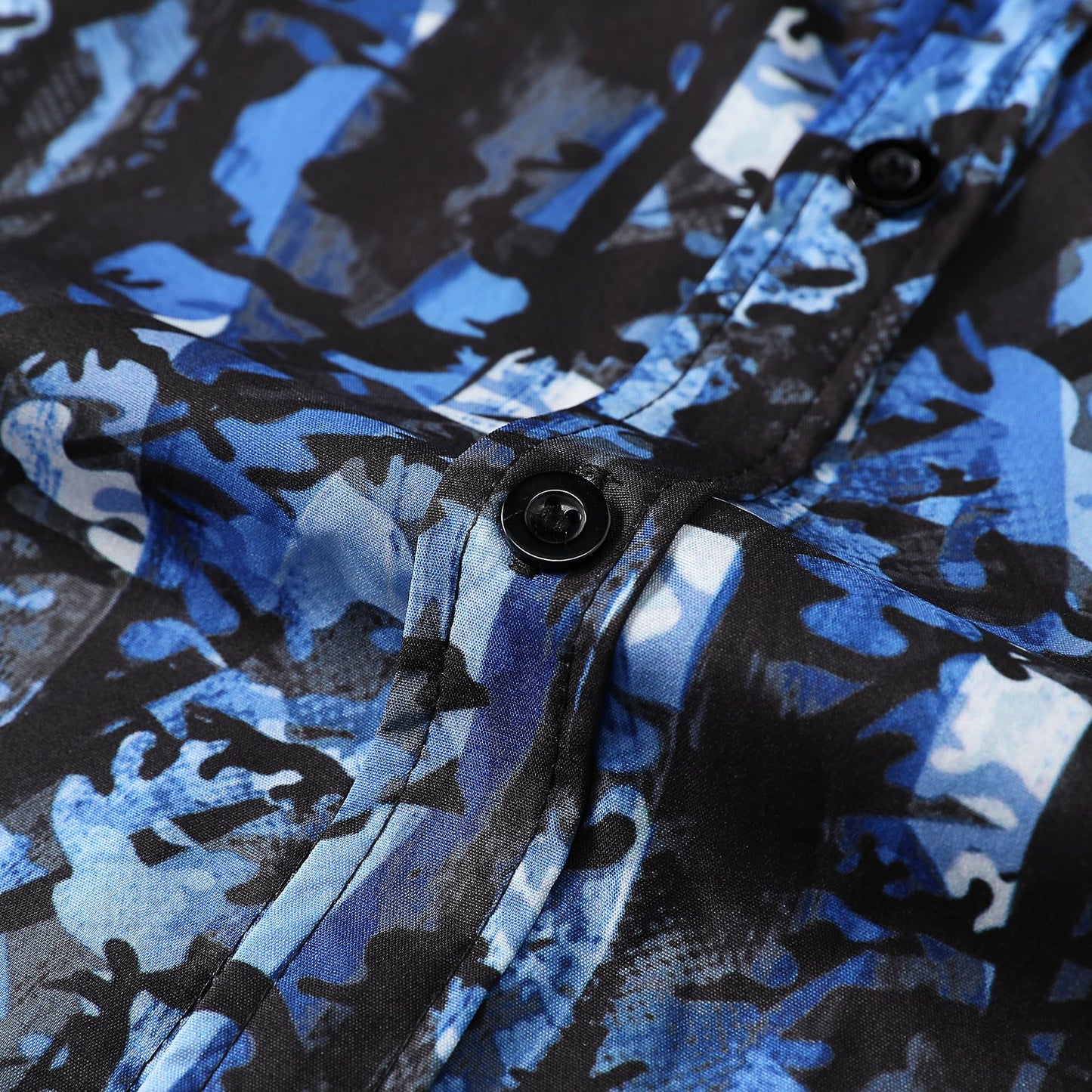 BYBNOLL Men's Casual Shirt Printed Long Sleeve Lapel Trendy Formal Business Comfortable Skin-Friendly Button Down Shirt Black Blue