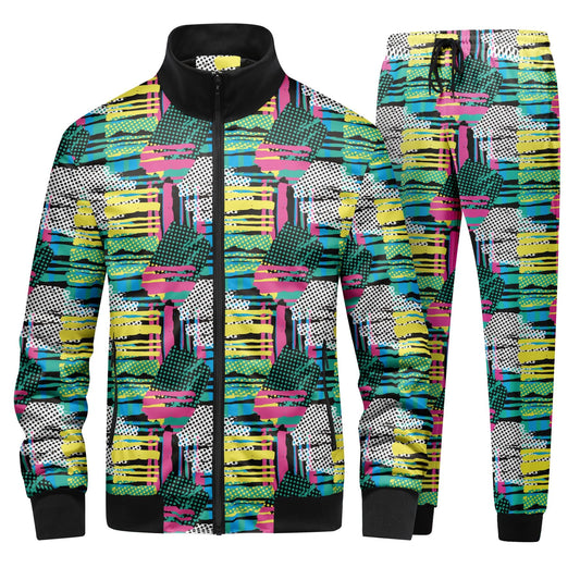 BYBNOLL Mens Tracksuit Floral Print 2 Piece Set Casual Full Zip Sport Sweatsuit Sets with Pockets