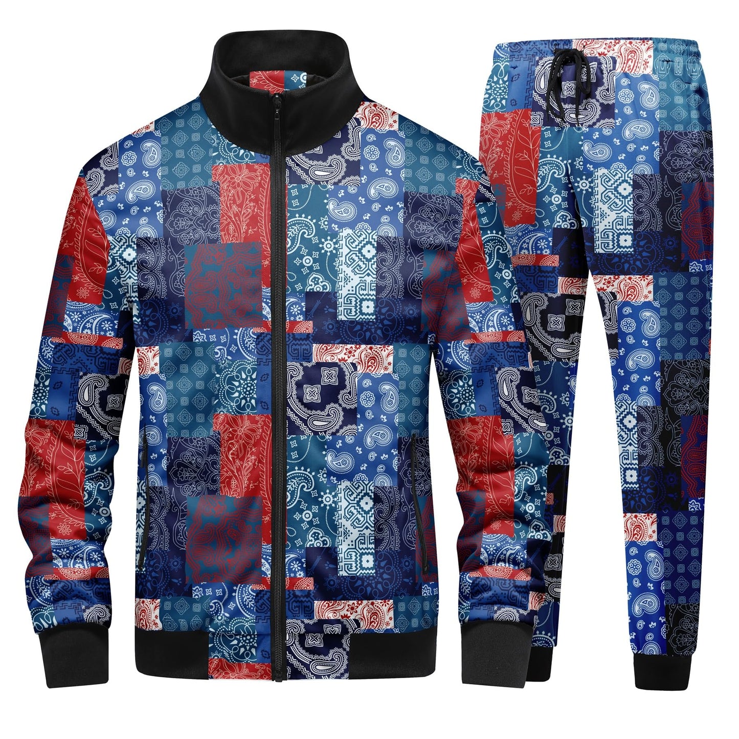 BYBNOLL Mens Tracksuit 2 Piece Set Full Zip Floral Print Casual Sport Sweatsuit Sets with Pockets