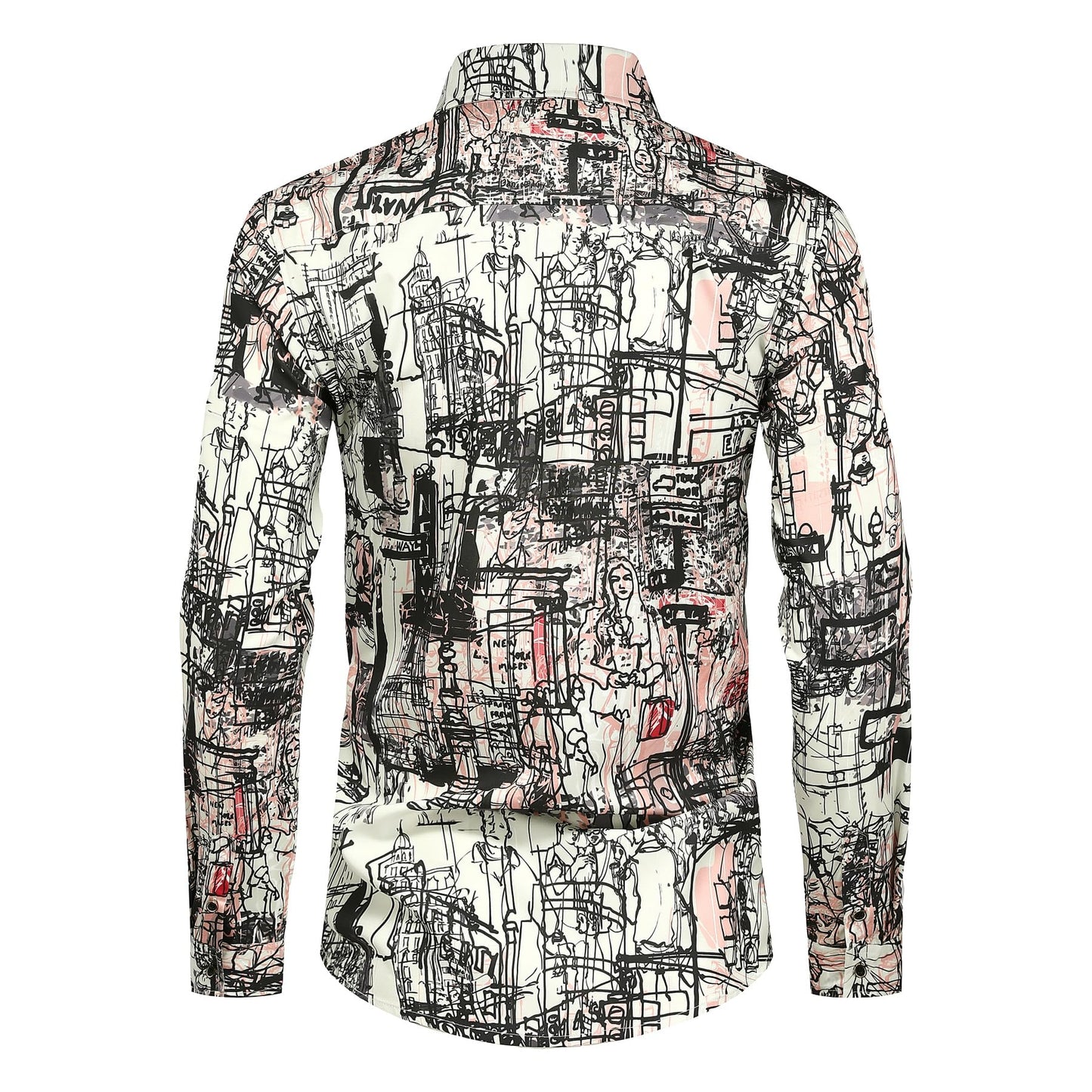 BYBNOLL Men's Casual Shirt Printed Long Sleeve Lapel Trendy Formal Business Comfortable Skin-Friendly Button Down Shirt Black White