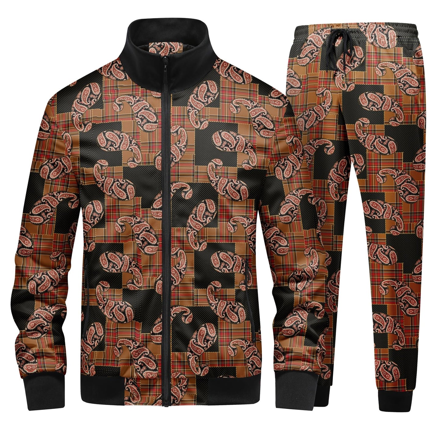 BYBNOLL Mens Tracksuit 2 Piece Set Full Zip Floral Print Casual Sport Sweatsuit Sets with Pockets