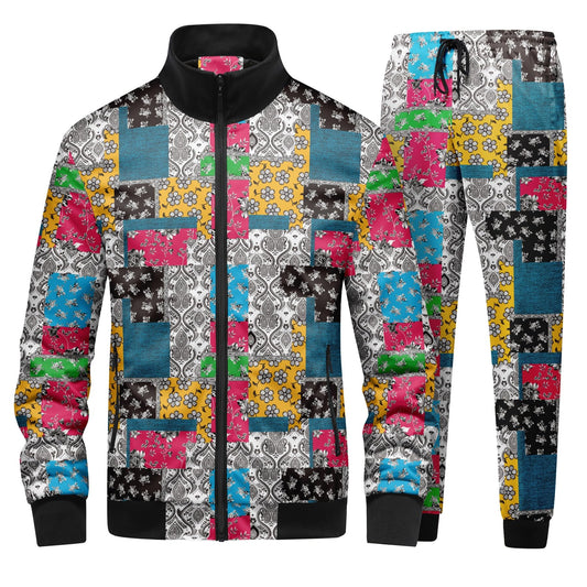 BYBNOLL Mens Tracksuit Floral Print 2 Piece Set Casual Full Zip Sport Sweatsuit Sets with Pockets