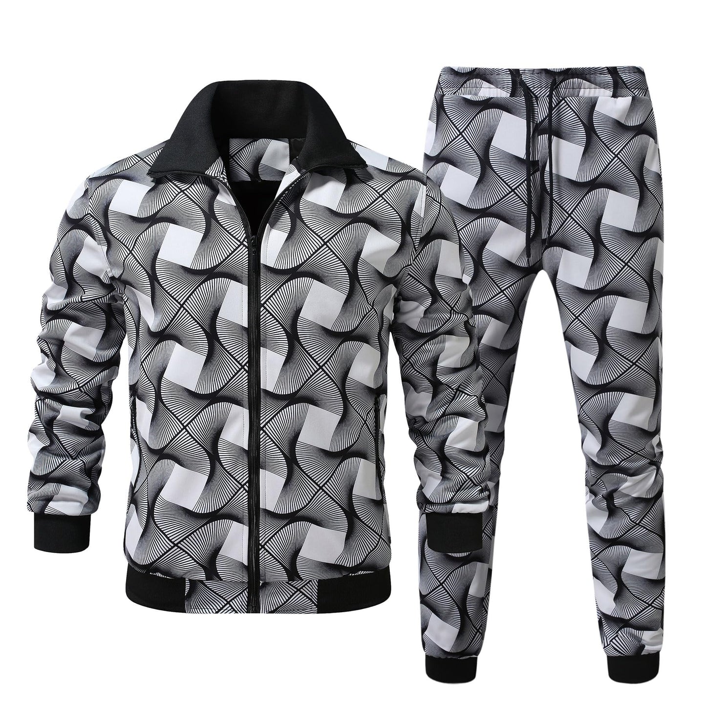 BYBNOLL Mens Tracksuit 2 Piece Set Full Zip Floral Print Casual Sport Sweatsuit Sets with Pockets